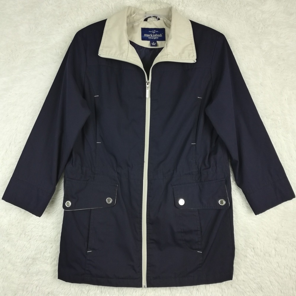 Mackintosh Jacket Womens Softshell Navy Blue Lightweight Zip Front Pockets S